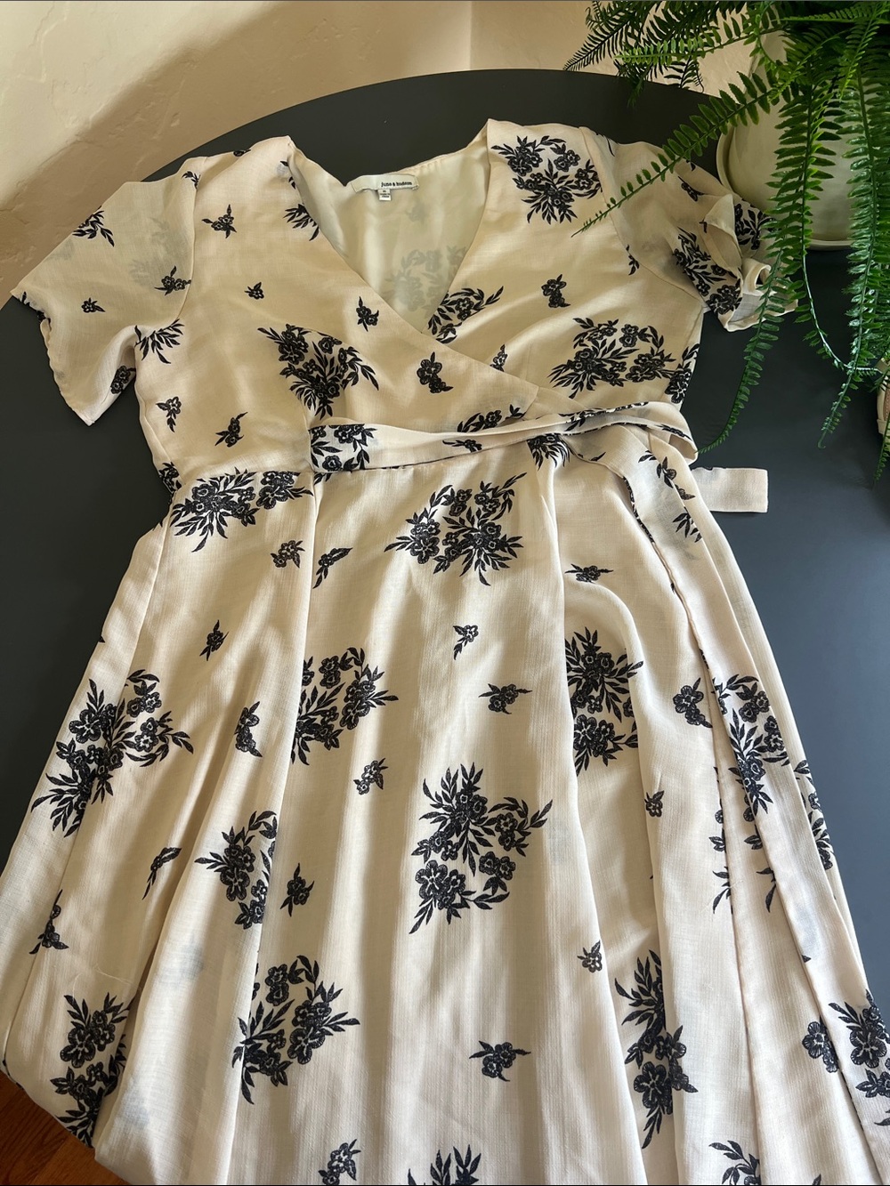 june & hudson Cream Dress with Subtle Black Floral Motif